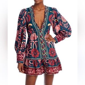 FARM Rio Floral Mini Dress - Blue and Red M